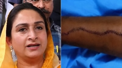 Showing a photo of the weapon, Harsimrat Kaur Badal said that ye attacker aimed at his with a 1.5-foot-long sharp weapon. (Screenshots from video (Photo Credits: @ANI/X)) Showing a photo of the weapon, Harsimrat Kaur Badal said that ye attacker aimed at his with a 1.5-foot-long sharp weapon. (Screenshots from video (Photo Credits: @ANI/X))