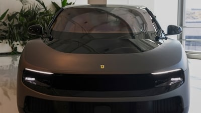 The front of the Ferrari Luce electric car in Maranello, Italy, (REUTERS)