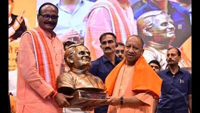 CM Yogi Adityanath pays tribute to former PM Atal Bihari Vajpayee at a commemorative event in Lucknow on Sunday. (HT photo) CM Yogi Adityanath pays tribute to former PM Atal Bihari Vajpayee at a commemorative event in Lucknow on Sunday. (HT photo)