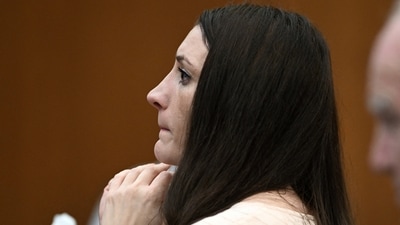 Lindsay Clancy reacts as prosecutors play a video of a family outing during her murder trial at Plymouth Superior Court in Plymouth, Massachusetts, U.S., August 13, 2026. Josh Reynolds/Pool via REUTERS (via REUTERS)