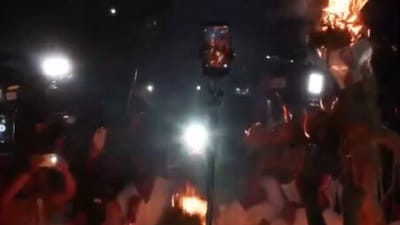 A day earlier, the protesters had demanded that Congress withdraw support from the ruling coalition since the chief minister "was not listening to him". (ANI video grab) A day earlier, the protesters had demanded that Congress withdraw support from the ruling coalition since the chief minister "was not listening to him". (ANI video grab)