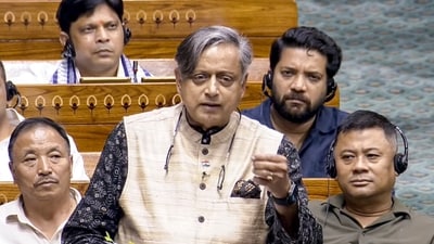 Congress MP Shashi Tharoor speaks in the Lok Sabha during the Monsoon session of Parliament, in New Delhi, Tuesday, July 28, 2026. (Sansad TV) Congress MP Shashi Tharoor speaks in the Lok Sabha during the Monsoon session of Parliament, in New Delhi, Tuesday, July 28, 2026. (Sansad TV)
