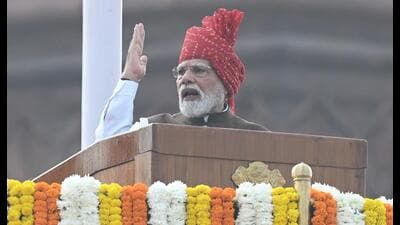 The PM unveiled the seven streams or saptadhara that he believed will power India’s journey to the centenary of its Independence in 1947. (Arvind Yadav/HT Photo)
