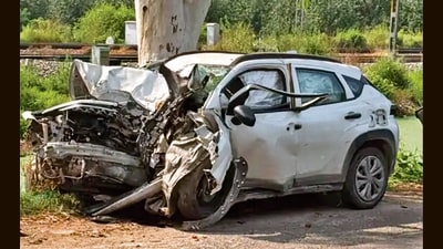 The deceased included the fruit vendor and two Srinagar youths, who were in the Maruti Suzuki Fronx (in picture). (HT) The deceased included the fruit vendor and two Srinagar youths, who were in the Maruti Suzuki Fronx (in picture). (HT)