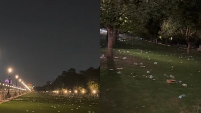 A man highlighted garbage near India Gate in a video, raising concerns over cleanliness at the iconic landmark. (Instagram/aashishgrover95) A man highlighted garbage near India Gate in a video, raising concerns over cleanliness at the iconic landmark. (Instagram/aashishgrover95)
