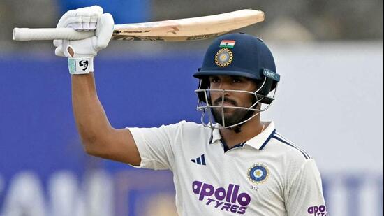 India's Dhruv Jurel celebrates his half-century on Day 2 of the first Test against Sri Lanka at the Galle International Stadium on Sunday. (AFP)