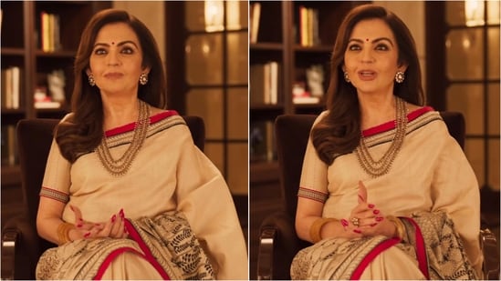 Nita Ambani showcased India's artistic heritage in a handcrafted saree featuring Pattachitra art.