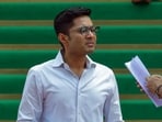 TMC MP Abhishek Banerjee at the Parliament premises during the ongoing Monsoon Session, in New Delhi on Thursday. (ANI Photo/Naveen Sharma)