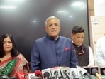 Chief election commissioner Gyanesh Kumar addresses the media at Patna airport on Sunday. (Santosh Kumar/HT)