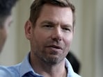 FILE - California gubernatorial candidate Rep. Eric Swalwell, D-Calif., talks with reporters after holding a town hall meeting in Sacramento, Calif., April 7, 2026. (AP Photo/Rich Pedroncelli, File)(AP Photo/Rich Pedroncelli)