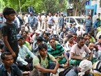 His family and several sanitation workers gathered at LBS Hospital and protested, demanding justice and a government job for Anil’s elder brother. (Arvind Yadav/HT PHOTO)