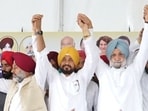 Jalandhar MP and former chief minister Charanjit Singh Channi and Gurdaspur MP Sukhjinder Singh Randhawa during an event in Issru near Khanna. (Sourced)