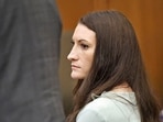Lindsay Clancy watches the jury enter the room during her trial in Plymouth Superior Court, Plymouth, Massachusetts, U.S., August 17, 2026. Clancy is charged with murdering her three young children, Cora, Dawson and Callan, in their Duxbury home in 2023. Greg Derr/Pool via REUTERS REFILE - CORRECTING YEAR "2013" TO "2023".