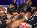 Demonstrators react after cabinet decided to cancel Jharkhand Staff Selection Commission-Combined Graduate Level examination, in Ranchi, Monday, 