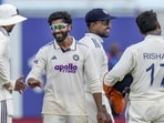 Ravindra Jadeja celebrates after taking the wicket of Sri Lanka's Keshara Nuwantha on Day 3 of Galle Test. (PTI) Ravindra Jadeja celebrates after taking the wicket of Sri Lanka's Keshara Nuwantha on Day 3 of Galle Test. (PTI)