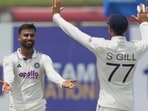 Manav Suthar celebrates the wicket of Sri Lanka's Lahiru Udara. Manav Suthar celebrates the wicket of Sri Lanka's Lahiru Udara.