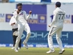 India's Manav Suthar celebrates the dismissal of Sri Lanka's Dinesh Chandimal during the day three of the first cricket test match India's Manav Suthar celebrates the dismissal of Sri Lanka's Dinesh Chandimal during the day three of the first cricket test match