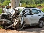 The deceased included the fruit vendor and two Srinagar youths, who were in the Maruti Suzuki Fronx (in picture). (HT)