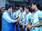 Uttarakhand Chief Minister Pushkar Singh Dhami inaugurates the Asian Open Short Track Speed Skating Trophy 2026 in Dehradun on Monday.