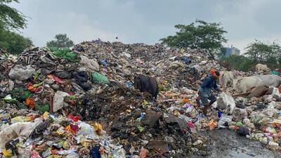 A garbage secondary collection point in Khandsa with accumulated waste. (Parveen Kumar/HT PHOTO) A garbage secondary collection point in Khandsa with accumulated waste. (Parveen Kumar/HT PHOTO)