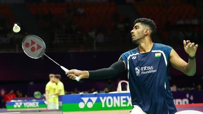Ayush Shetty in action against Shi Yu Qi on Monday. (BWF) Ayush Shetty in action against Shi Yu Qi on Monday. (BWF)