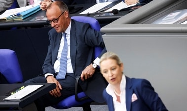 German Chancellor Friedrich Merz looks on as Alternative for Germany (AfD) co-leader Alice Weidel delivers a speech during a session of Germany's lower house of parliament, the Bundestag, in Berlin, Germany June 11, 2026. (REUTERS) German Chancellor Friedrich Merz looks on as Alternative for Germany (AfD) co-leader Alice Weidel delivers a speech during a session of Germany's lower house of parliament, the Bundestag, in Berlin, Germany June 11, 2026. (REUTERS)