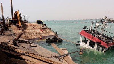 Strikes by Iran-backed Houthi rebels on the city of Moktah, Yemen, on Aug. 9 killed at least 11 people and damaged the city’s port. Strikes by Iran-backed Houthi rebels on the city of Moktah, Yemen, on Aug. 9 killed at least 11 people and damaged the city’s port.