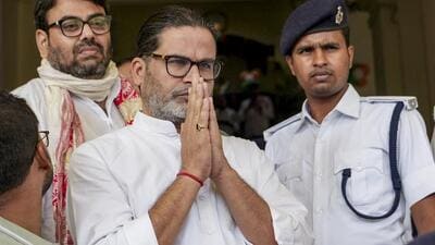 Jan Suraaj Party leader Prashant Kishor arrives at the Bihar Legislative Assembly to take oath of office as MLA representing the Bankipur constituency in Patna on Aug. 17 (PTI) Jan Suraaj Party leader Prashant Kishor arrives at the Bihar Legislative Assembly to take oath of office as MLA representing the Bankipur constituency in Patna on Aug. 17 (PTI)