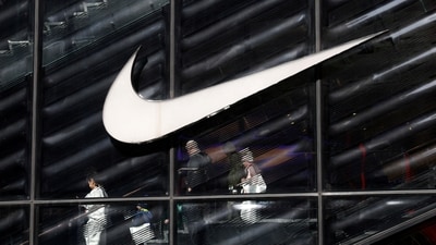 Nike stock fell more than 3% to a fresh 52-week low as On Holding's weak sales and outlook added pressure to the sportswear sector. (REUTERS/Kylie Cooper/File Photo) (REUTERS)