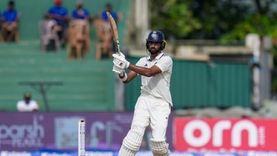 India's Devdutt Padikkal plays a shot on day two of the first Test cricket match between India and Sri Lanka, in Galle, Sri Lanka, Sunday (PTI) India's Devdutt Padikkal plays a shot on day two of the first Test cricket match between India and Sri Lanka, in Galle, Sri Lanka, Sunday (PTI)