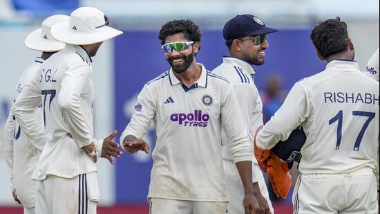 Ravindra Jadeja celebrates after taking the wicket of Sri Lanka's Keshara Nuwantha on Day 3 of Galle Test. (PTI)