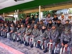 “I also appeal that the remaining cadres’ arms will not bring peace in Manipur and they should join the mainstream,” Khemchand said while welcoming the surrendered cadres. (HT Photo)