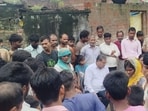 Arun Kumar, tehsildar Mohammadi, and other officials visited Bela Tursiya to meet the grieving families (HT Photo)