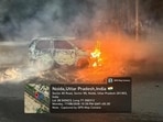 A car caught on fire in Noida