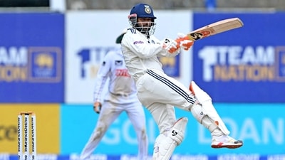 India's Rishabh Pant plays a shot during the fourth day of the first Test cricket match between Sri Lanka and India at the Galle International Stadium (AFP)