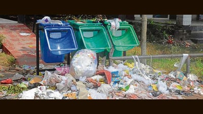 Garbage lying uncollected in Sector 17, Panchkula, on Tuesday. (Sant Arora/HT)
