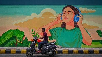 Gram it: This bright canvas perfectly captures the city’s seasonal spirit, which is basking under a mix of soft clouds and bright sun as commuters zoom past. This street art has recently come up at Panchkuian Road, near Lady Hardinge Hospital, with a much-needed reminder to tune out the chaos and find your inner peace even amid the everyday rush of daily life. (Photo: Sanchit Khanna/HT)