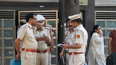 Delhi Police officials and forensic team members are seen at a residence in Kailash Hills, Amar Colony area, in New Delhi, India, on Wednesday, April 22, 2026, after the daughter of a senior Indian Revenue Service (IRS) official was found dead. (Sanjeev Verma/Hindustan Times) Delhi Police officials and forensic team members are seen at a residence in Kailash Hills, Amar Colony area, in New Delhi, India, on Wednesday, April 22, 2026, after the daughter of a senior Indian Revenue Service (IRS) official was found dead. (Sanjeev Verma/Hindustan Times)
