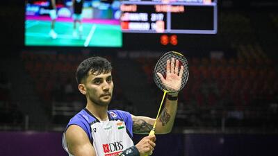 India’s Lakshya Sen after beating Austria’s Collins Valentine Filimon at the BWF World Championships on Tuesday. (Sanchit Khanna/HT) India’s Lakshya Sen after beating Austria’s Collins Valentine Filimon at the BWF World Championships on Tuesday. (Sanchit Khanna/HT)