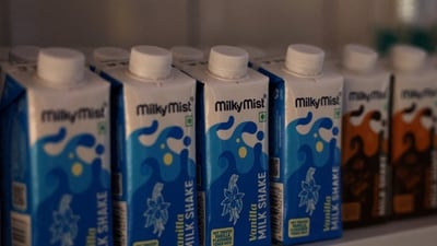Milky Mist tetra pack shakes are on display for sale inside its outlet in Bengaluru. (REUTERS)