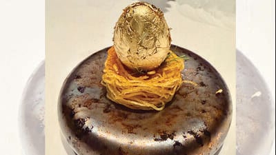 Raga, chef Gaggan Anand’s new restaurant in Delhi, serves a reinvented version of his iconic golgappa pani in a sweet sphere. Raga, chef Gaggan Anand’s new restaurant in Delhi, serves a reinvented version of his iconic golgappa pani in a sweet sphere.