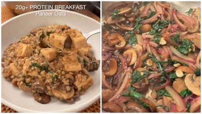 This creamy, savoury paneer oats packed with veggies and protein is a great breakfast option. This creamy, savoury paneer oats packed with veggies and protein is a great breakfast option.