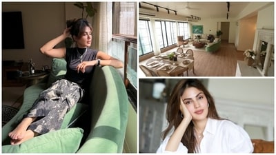 A look inside Rhea Chakraborty's brand new home in Bandra Linking Road. (YouTube) A look inside Rhea Chakraborty's brand new home in Bandra Linking Road. (YouTube)