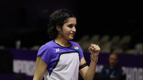 Badminton - BWF World Championships - Indira Gandhi Indoor Stadium, New Delhi, India - August 18, 2026 India's Unnati Hooda reacts during her Round of 64 women's singles match against Myanmar's Thet Htar Thuzar REUTERS/Bhawika Chhabra (REUTERS)