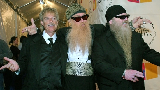 ZZ Top drummer Frank Beard, from left, lead singer and guitarist Billy F. Gibbons and bass player Dusty Hill appear at the 19th Annual Rock and Roll Hall of Fame induction ceremony in New York on March 15, 2004.