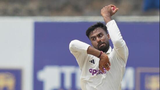 Manav Suthar in action against Sri Lanka on Day 3 of Galle Test. (AP)