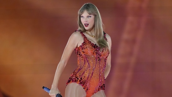Taylor Swift performs at the Paris Le Defense Arena during her Eras Tour concert in 2024. (AP Photo/Lewis Joly, File) (AP Photo/Lewis Joly)