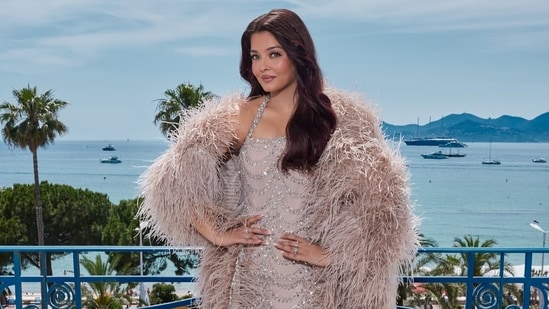 Aishwarya Rai in a form-fitting nude gown designed by Fjolla Nila.