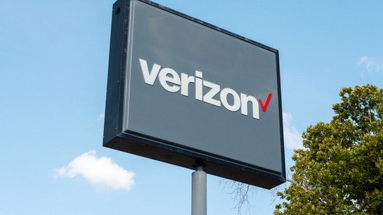 The Verizon logo is displayed at a Verizon store on July 24, Texas.