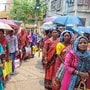 Birbhum: Women stand in queue outside Bolpur Municipality to submit forms of the 'Annapurna Yojana' financial assistance scheme for women, providing a monthly allowance of  <span class='webrupee'>₹</span>3,000, in Birbhum district, West Bengal, Monday, June 8, 2026. (PTI Photo)(PTI06_08_2026_000339A)